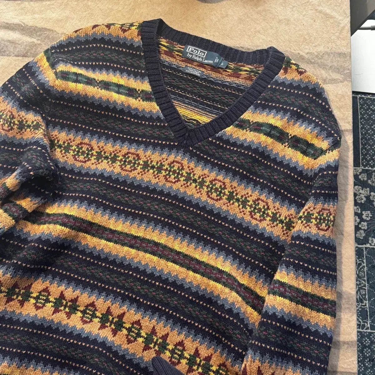 90s POLO - □ オールド ニットベスト (L) ポロ フェアアイル Vネック 