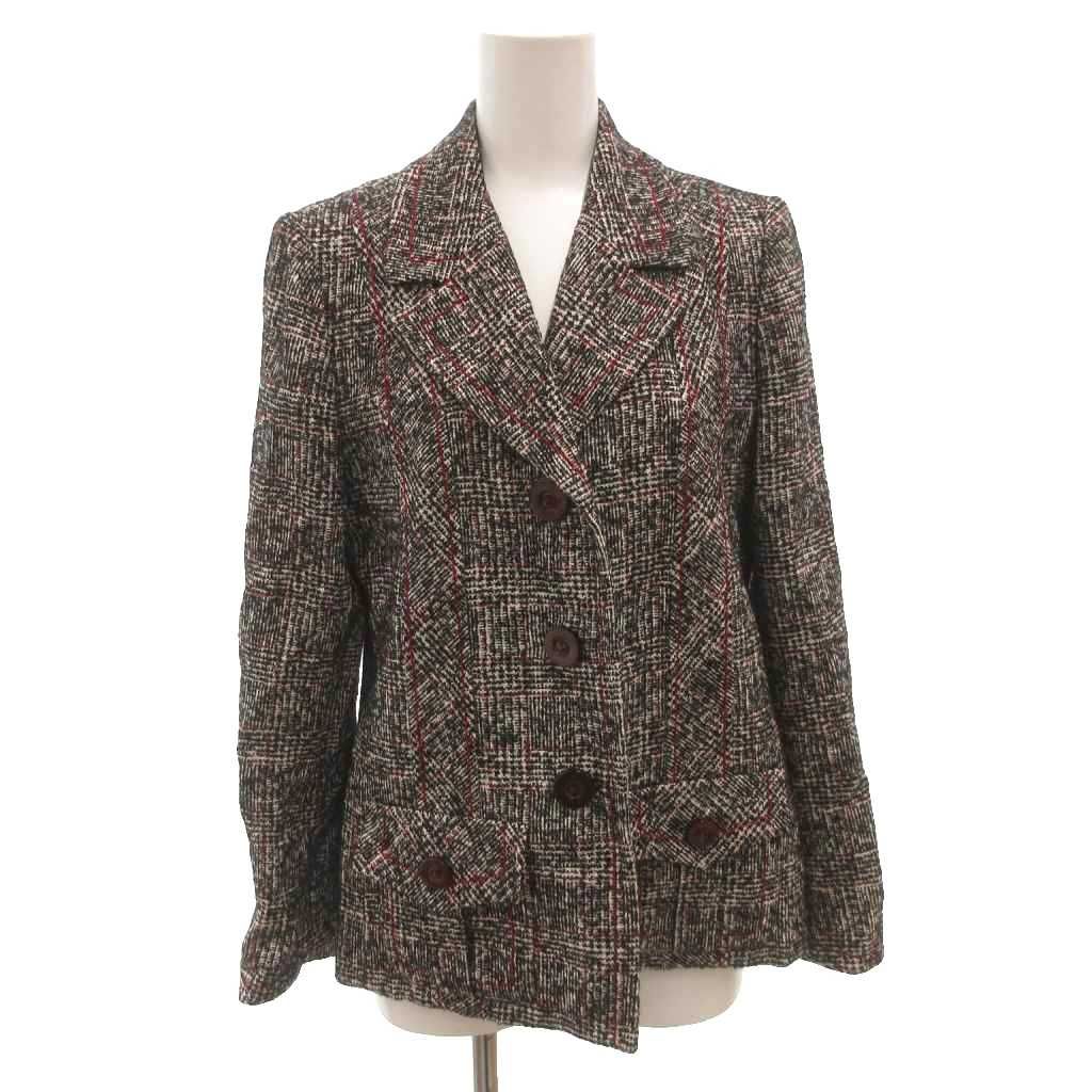 レリアン Leilian テーラードジャケット シルク 絹 チェック 42 白