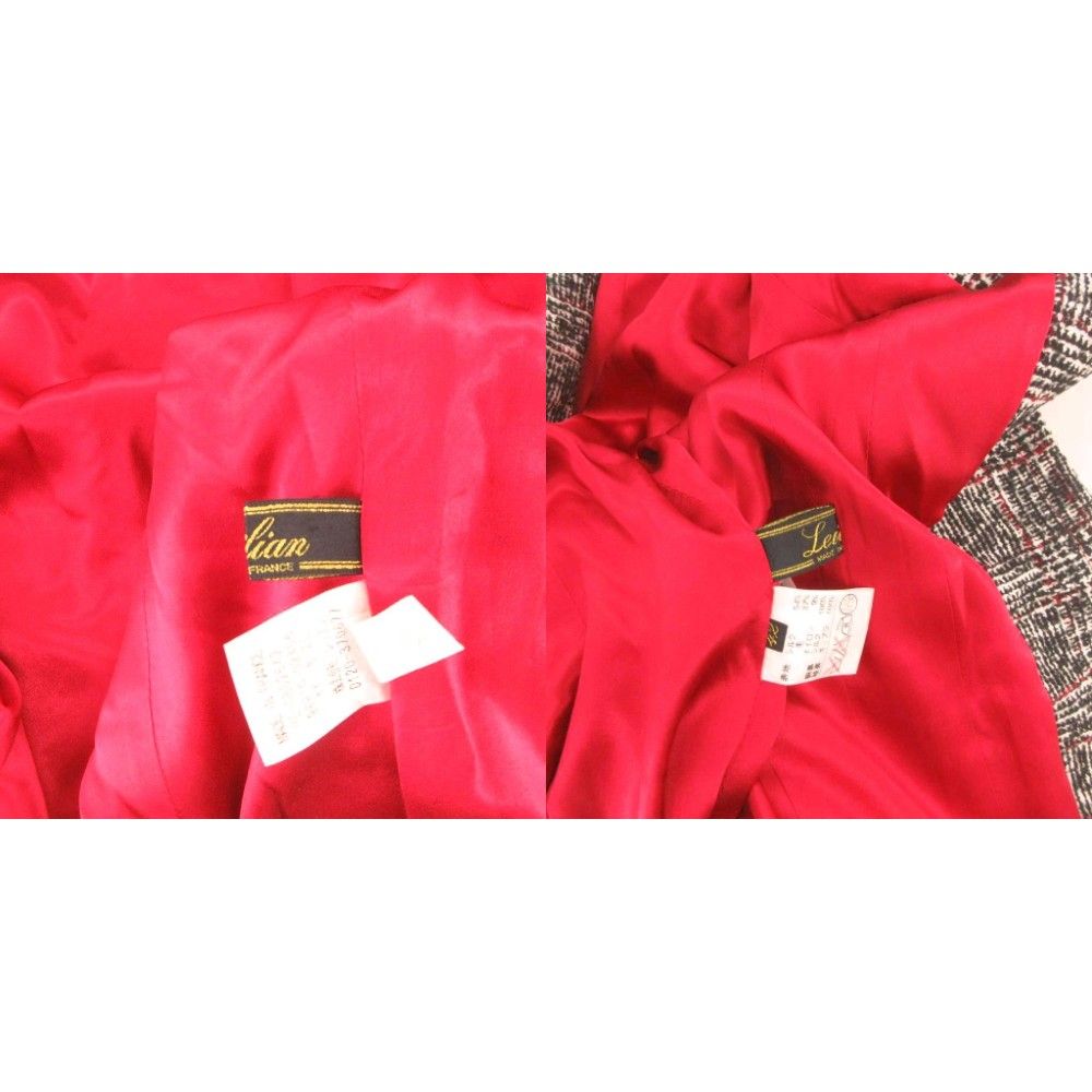 レリアン Leilian テーラードジャケット シルク 絹 チェック 42 白