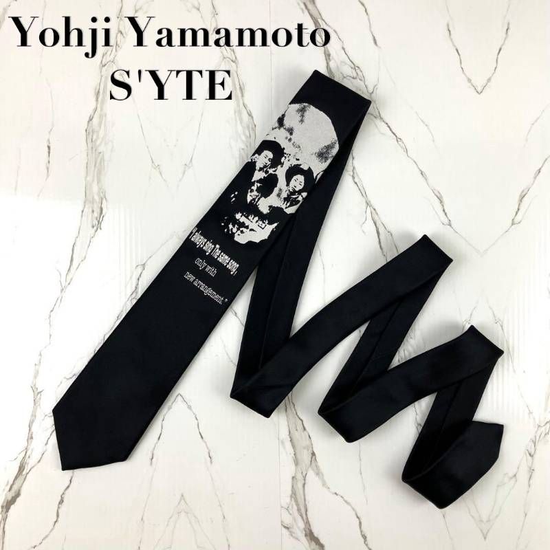 yohji yamamoto S'YTE ブラックネクタイ　シルク 美品 S'YTE Yohji Yamamoto ヨウジヤマモト ネクタイ ドクロ 騙し絵