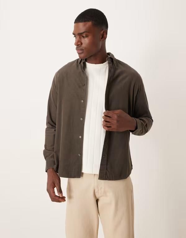 マンゴ メンズ トップス シャツ コーデュロイ コットン Mango 100 cotton corduroy shirt BROWN ブラウン