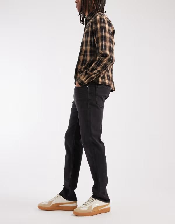 エイソス メンズ ボトムス デニムパンツ ジーンズ ASOS DESIGN stretch slim jeans in washed BLACK ブラック