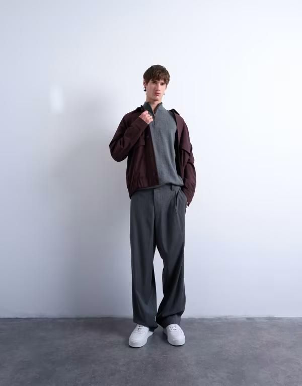 トップマン メンズ アウター ニット・セーター ウール Topman essential 14 zip funnel with wool in charcoal CHARCOAL チャコール