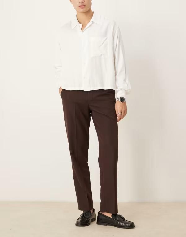エイソス メンズ ボトムス カジュアルパンツ ストレート ASOS DESIGN smart straight leg pants in dark brown ブラウン