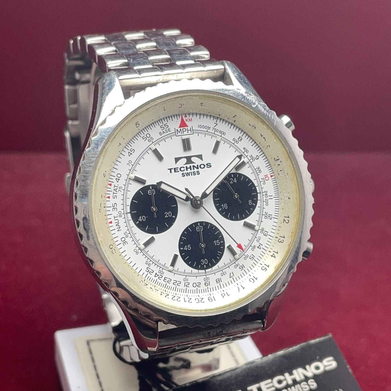 希少・タグ付】TECHNOS テクノス クロノグラフ 電池交換済 稼働品 QZ 