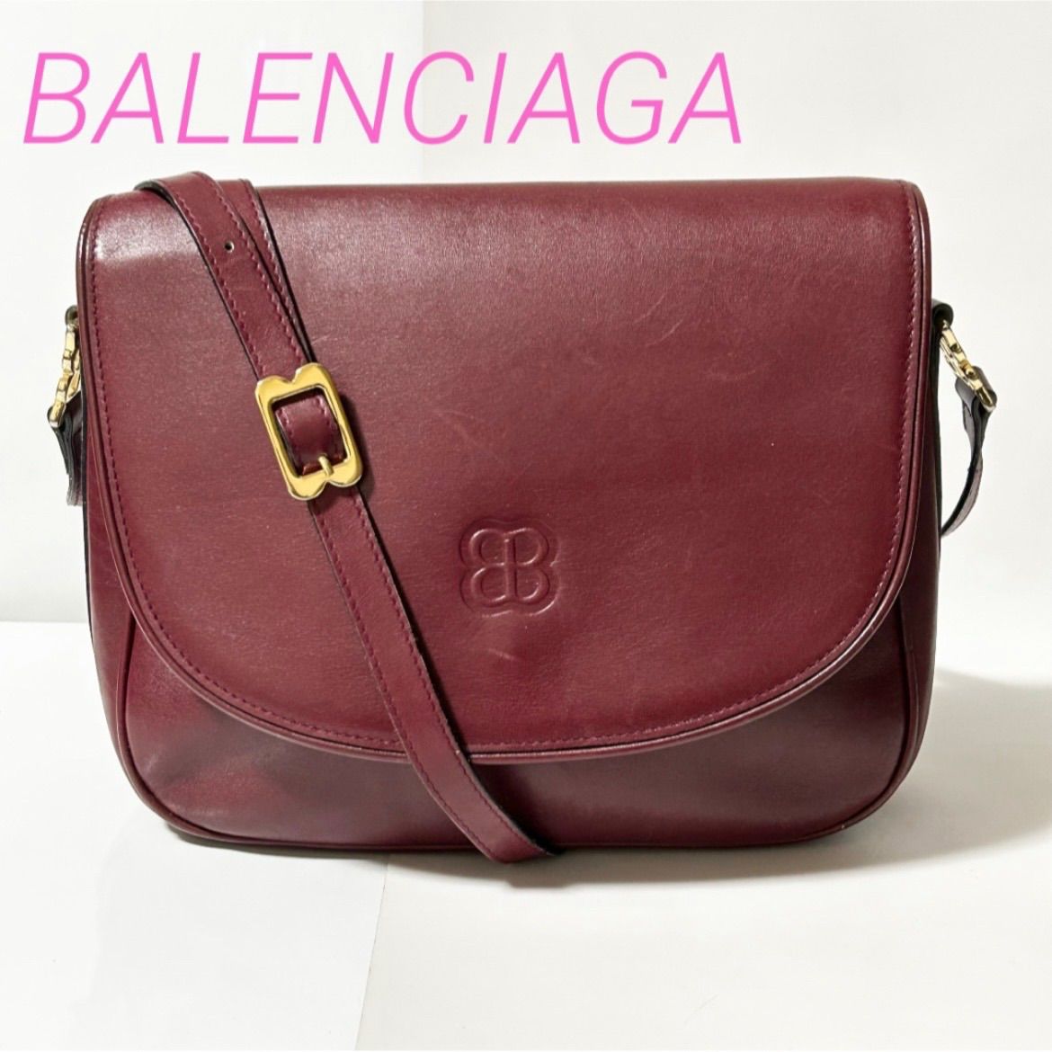 BALENCIAGA バレンシアガ レザー ショルダー バッグ ボルドー ゴールド 