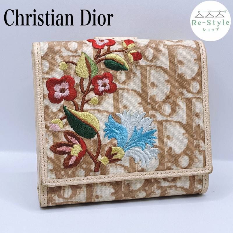 Christian Dior 花柄 二つ折り財布 Christian Dior クリスチャンディオール 二つ折り財布 花柄刺繍