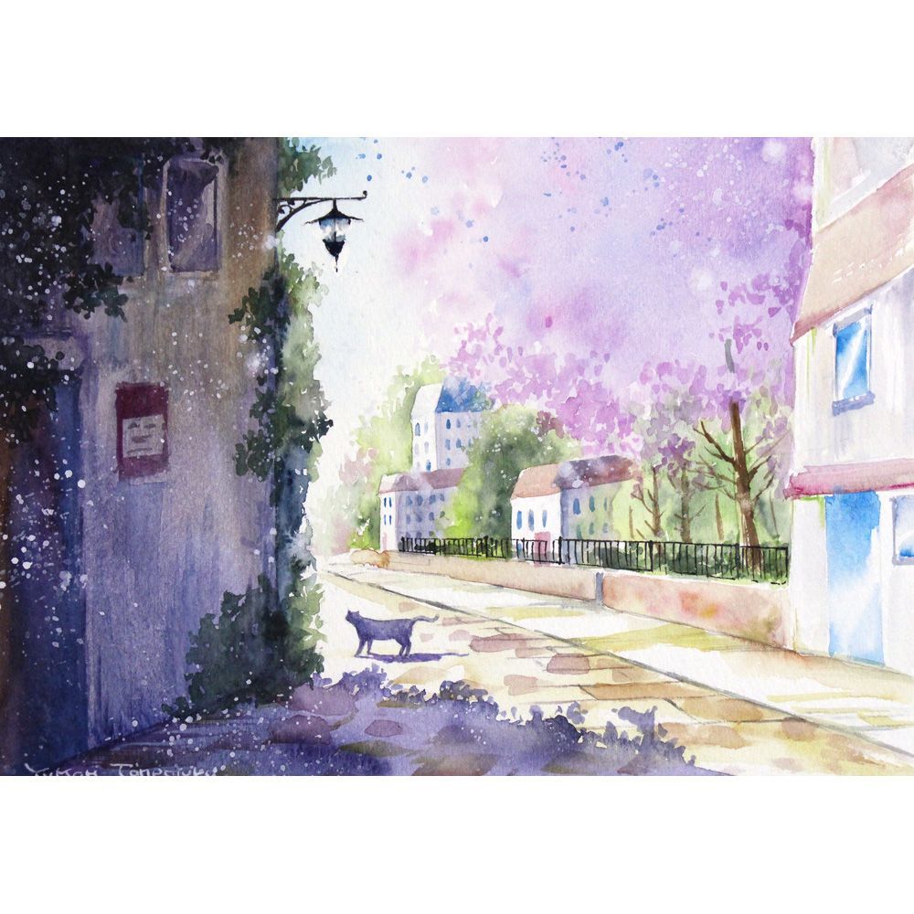 原画）春の街【SMサイズ／水彩画／#3075】 - メルカリ