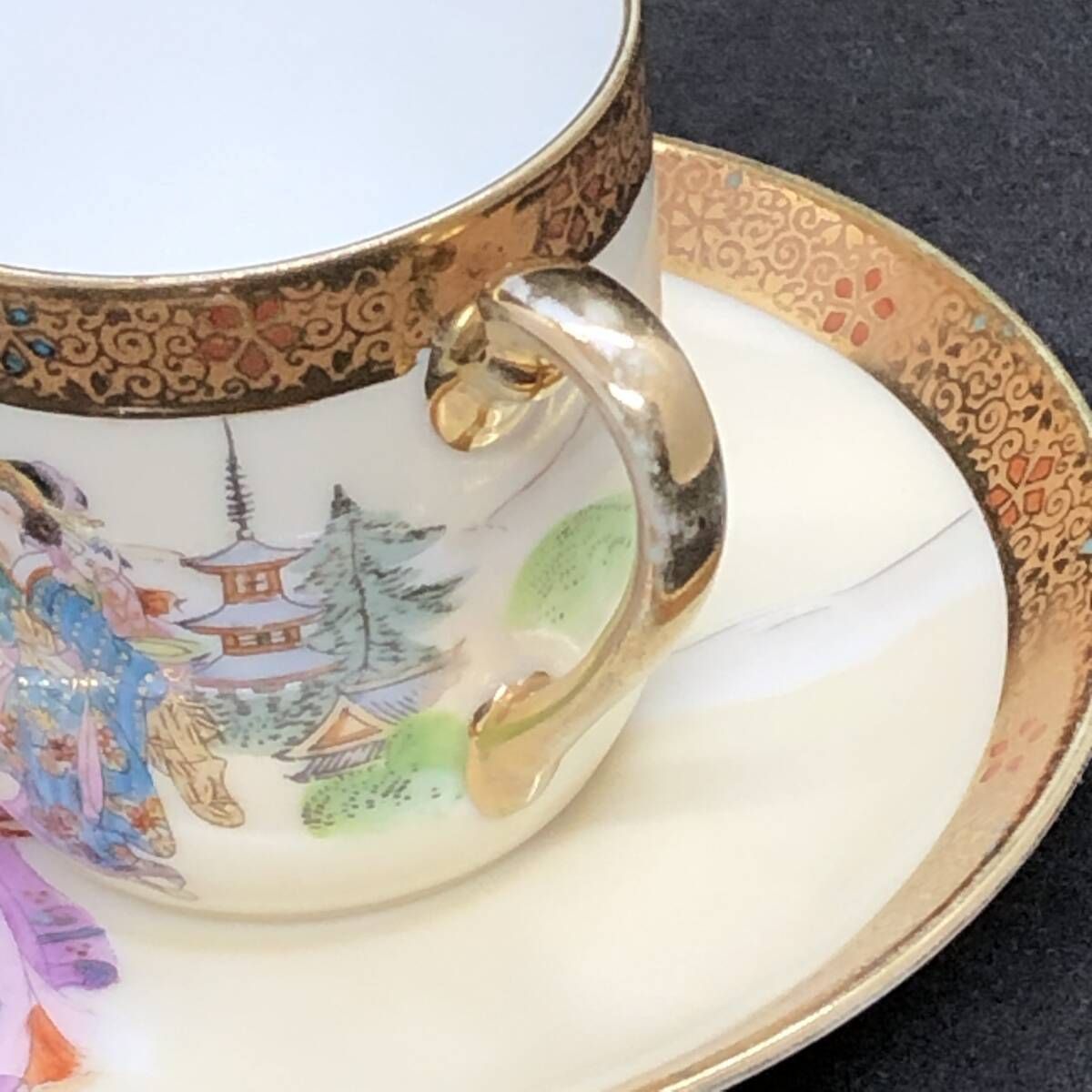 オールドノリタケ 金彩 美人風景画 カップ ＆ ソーサー アンティーク