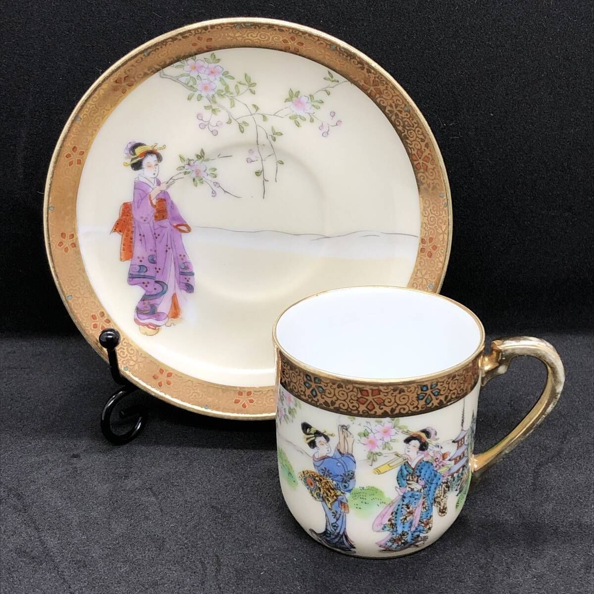 オールドノリタケ 金彩 美人風景画 カップ ＆ ソーサー アンティーク