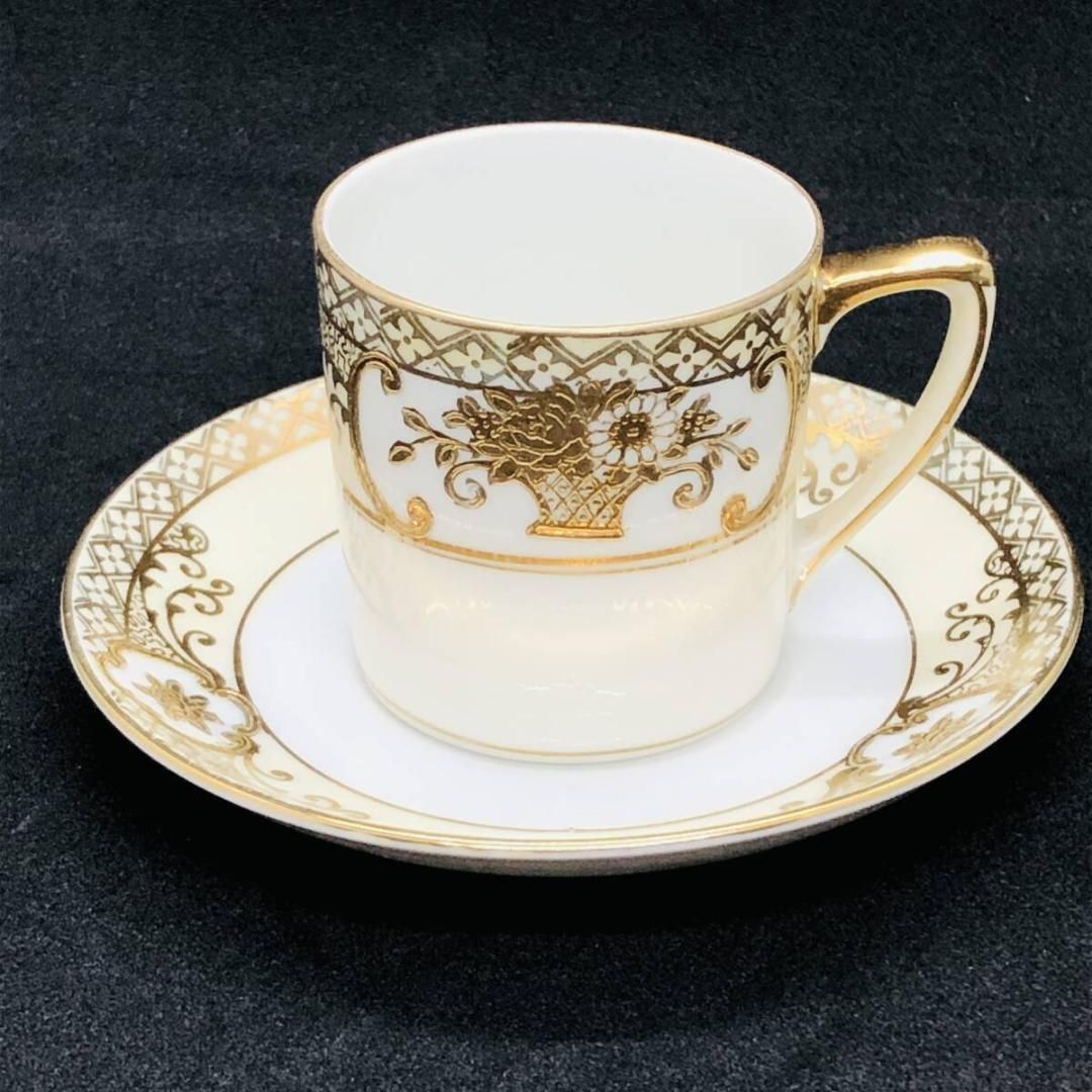 オールドノリタケ 金盛上花籠装飾図紋 カップ＆ソーサー 英国里帰り