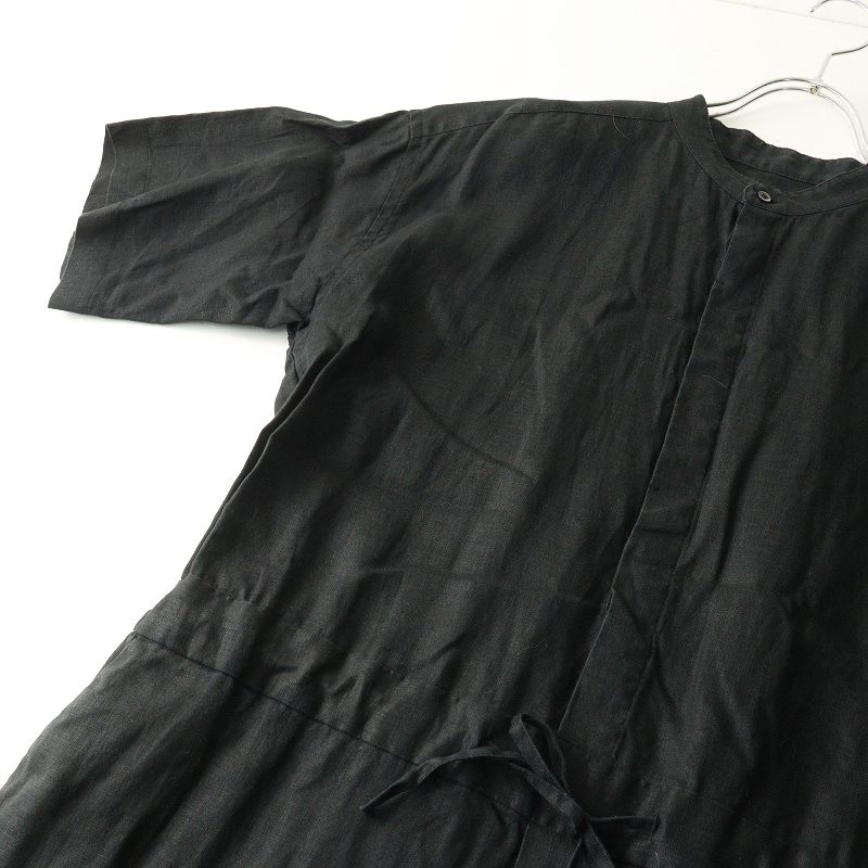 かぐれ kagure リネンハーフスリーブオールインワン F｜ブラック