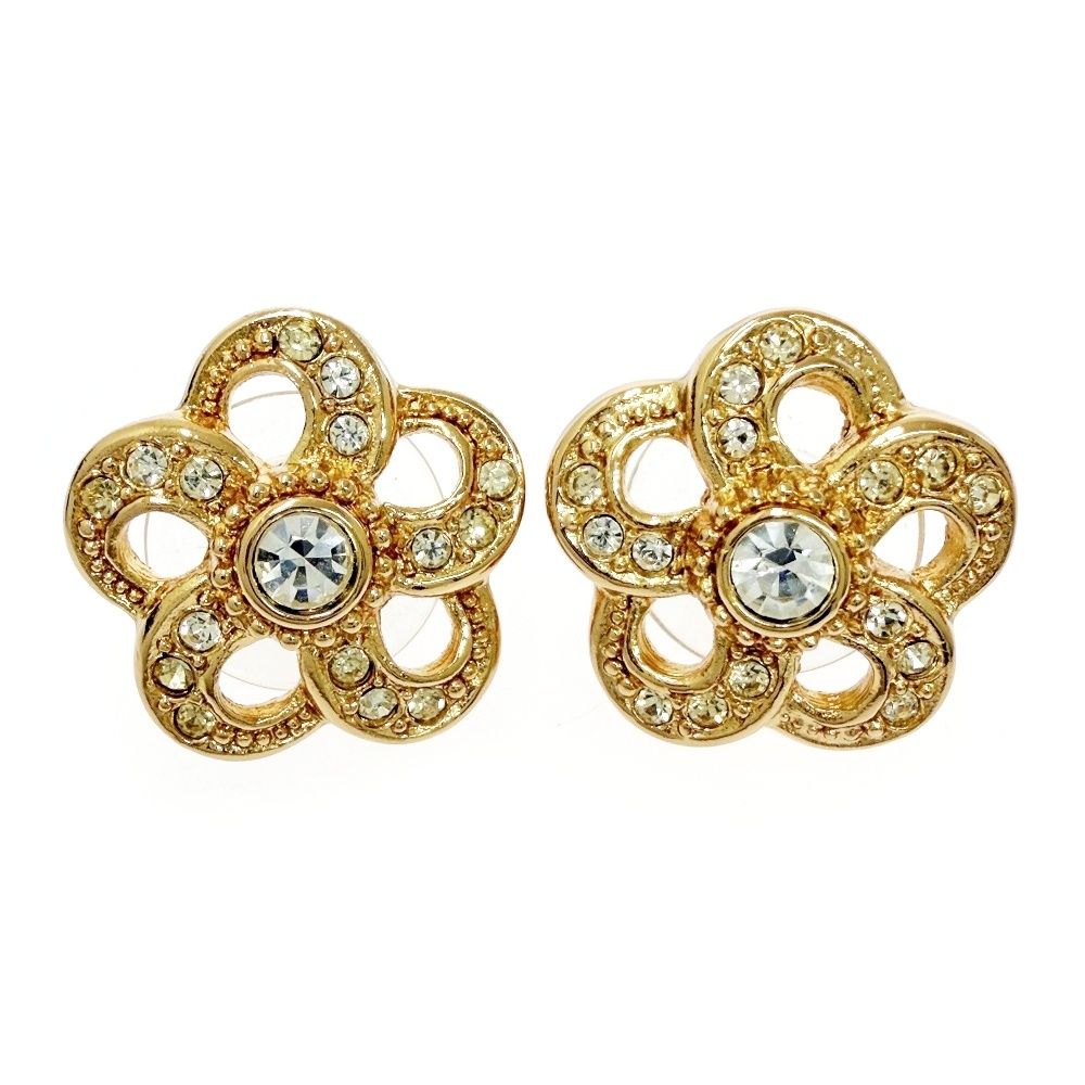 【箱あり】Christian Dior ゴールドピアス 14K ラインストーン 中古】【箱付き】 Christian Dior クリスチャンディオール GP ライン