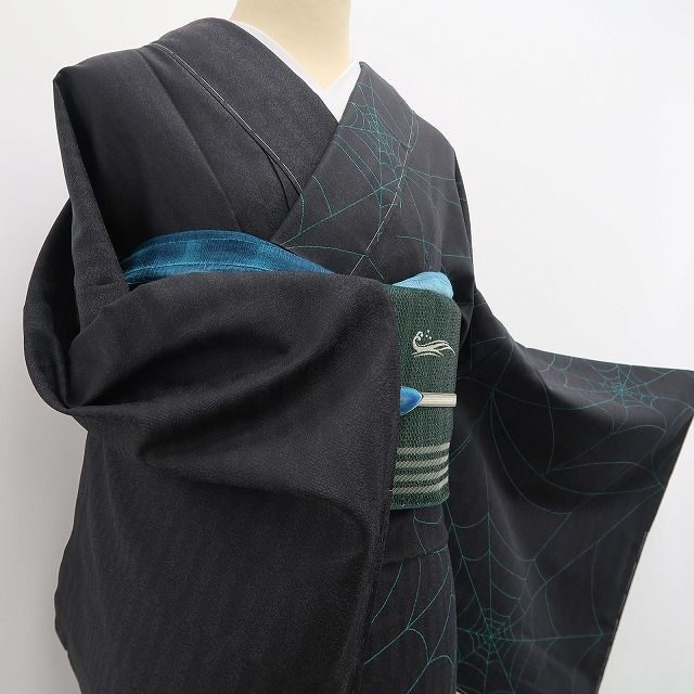 tomihisa 新品 単衣 片身替わり 蜘蛛の巣 着物“二人の自分！見知らぬ