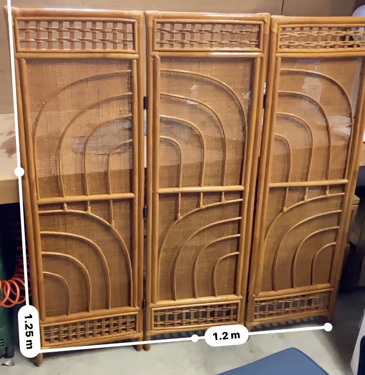 ラタン ラタン 3連 パーテーション 衝立 間仕切り 籐 昭和レトロ