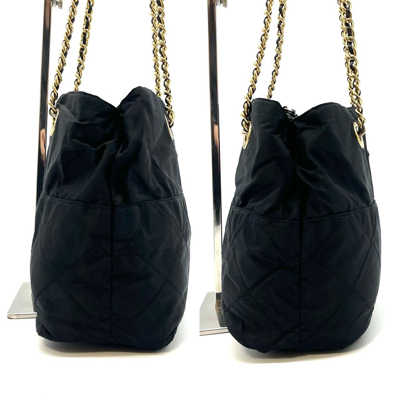 良品】PRADA プラダ 三角プレート チェーン ショルダーバッグ トート 