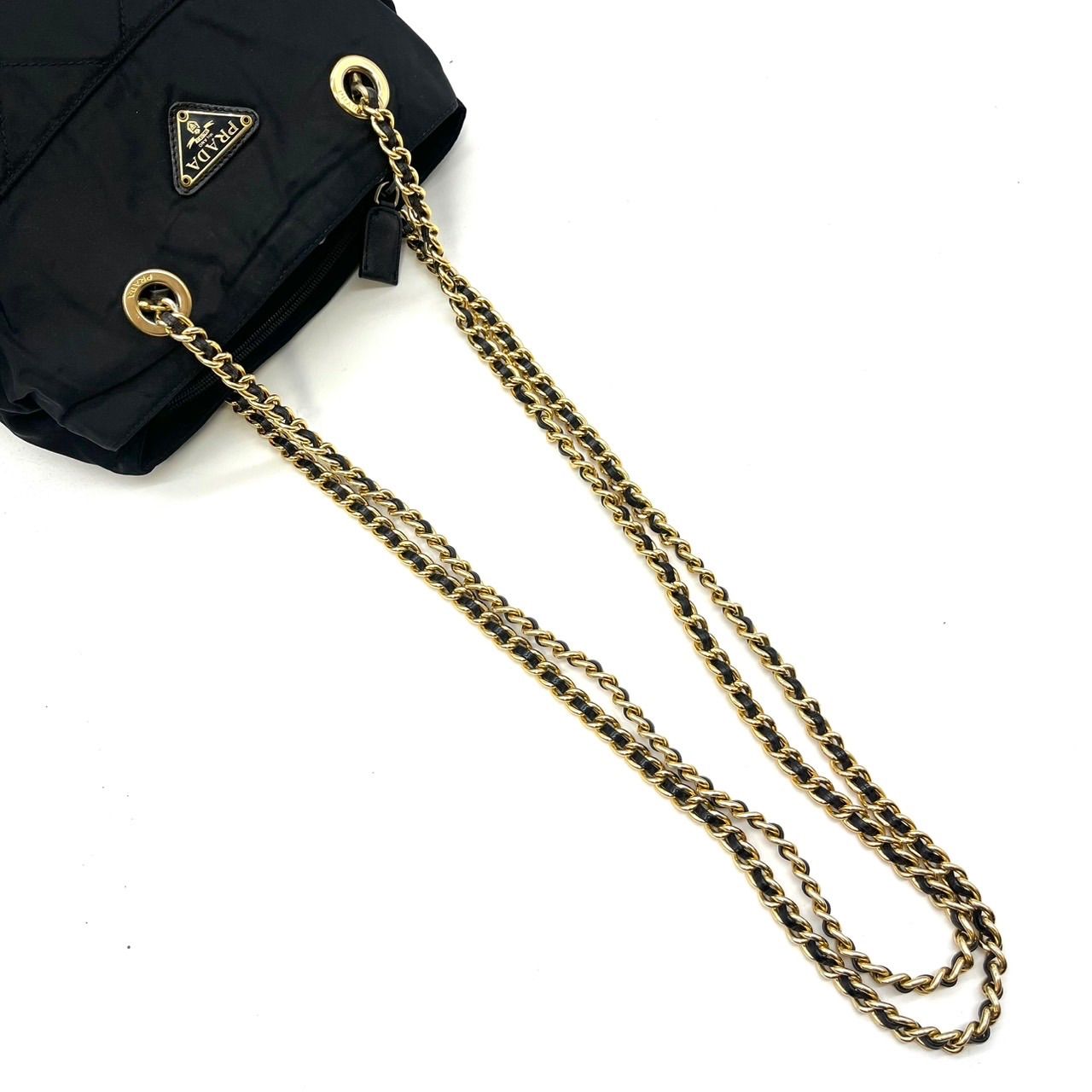 良品】PRADA プラダ 三角プレート チェーン ショルダーバッグ トート