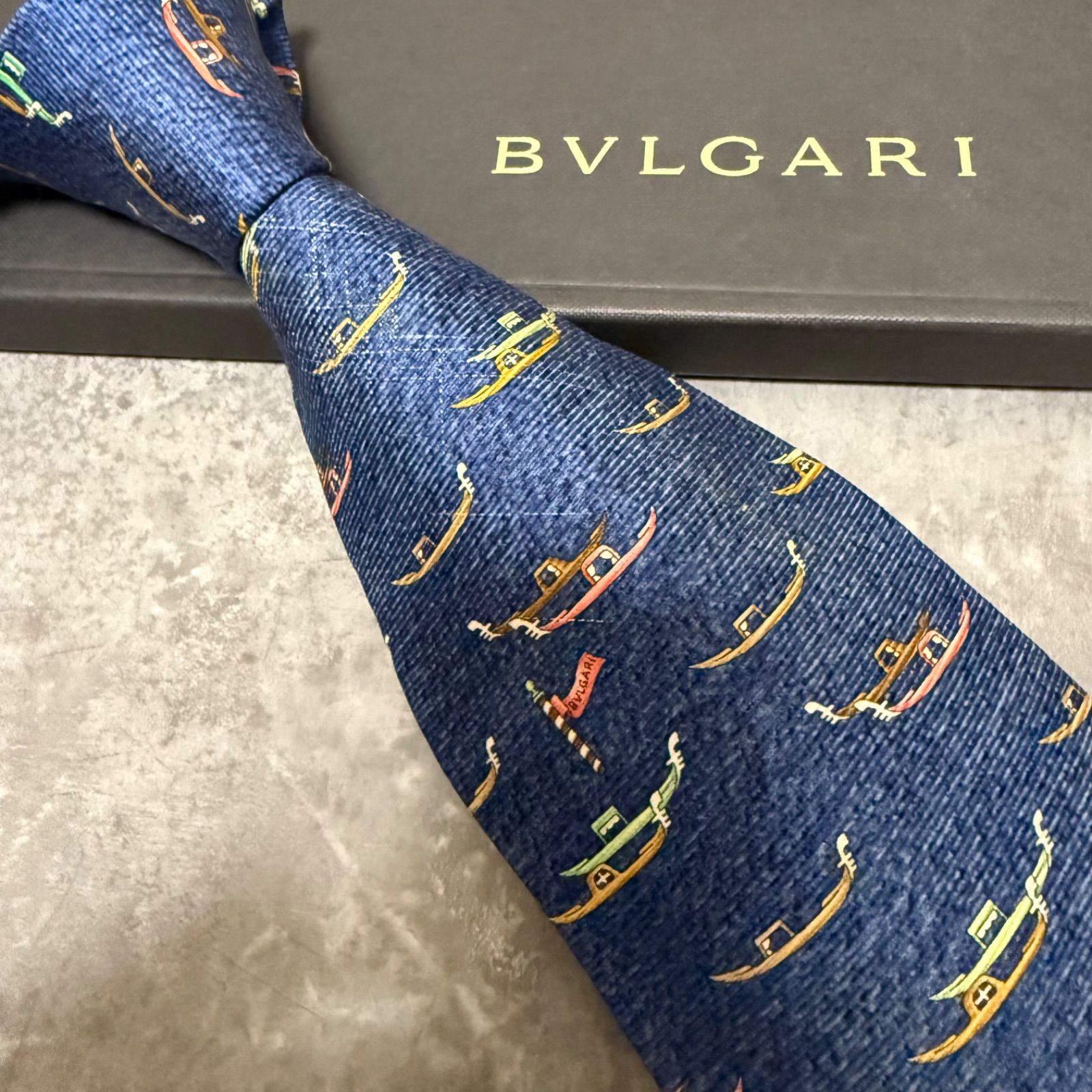 BVLGARI ブルガリ ネクタイ ネイビー ゴンドラ 船 セッテピエゲ シルク