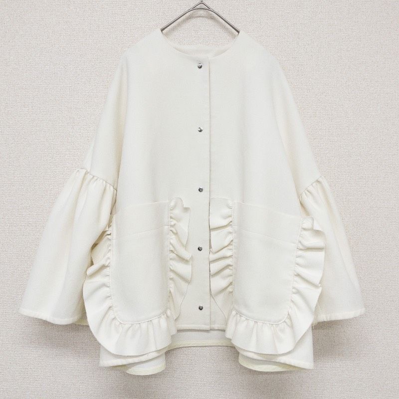 yori ヨリ ノーカラージャケット 2022 フリル ポケット レーヨン