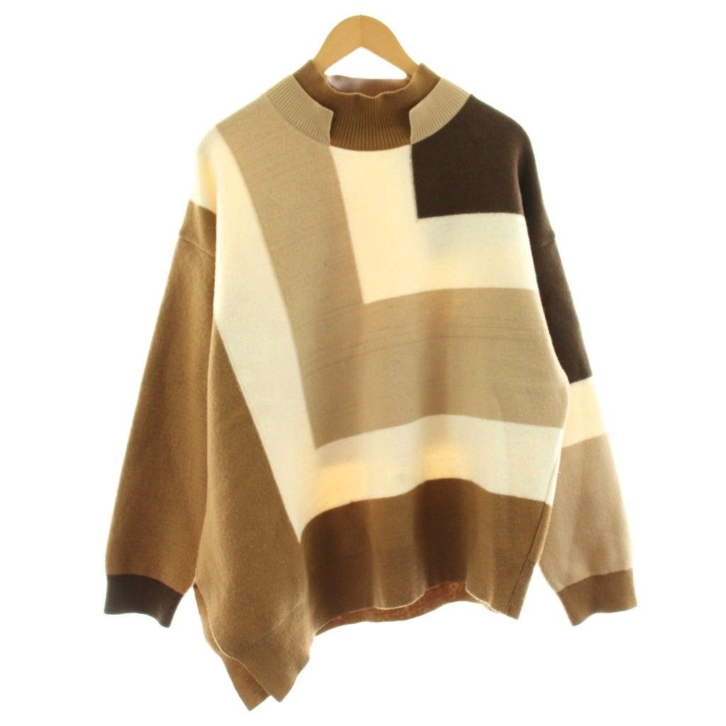 クルニ CULLNI カラーブロックニットセーター 長袖 変形 ウール 1 茶