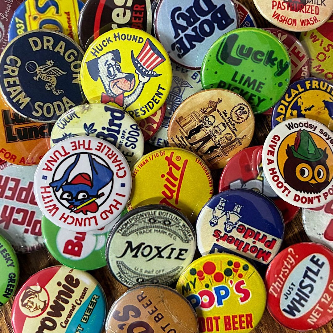 缶バッジ】4種セット SODA等 USヴィンテージ風 アメリカン雑貨 缶
