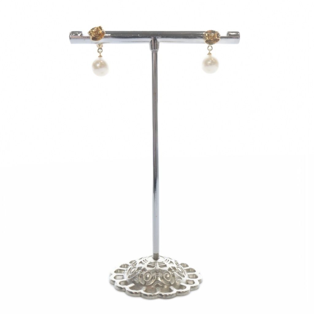 ミキモト JAL機内販売 K18 パールピアスイエローゴールド 白 ホワイト