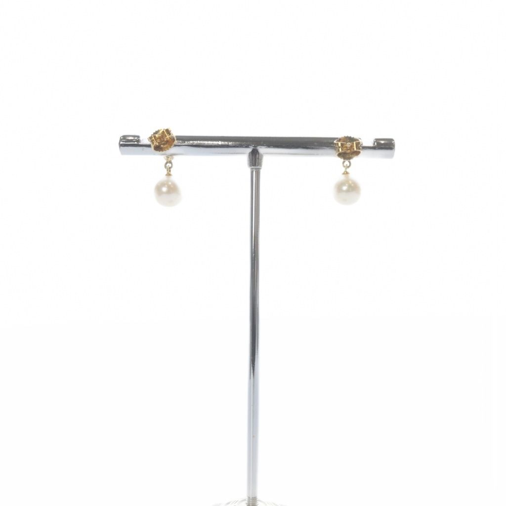 ミキモト JAL機内販売 K18 パールピアスイエローゴールド 白 ホワイト