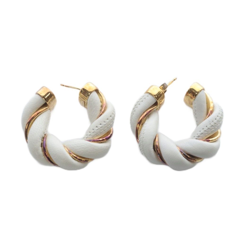 ボッテガヴェネタ BOTTEGA VENETA ツイストフープ ピアス 白 ホワイト