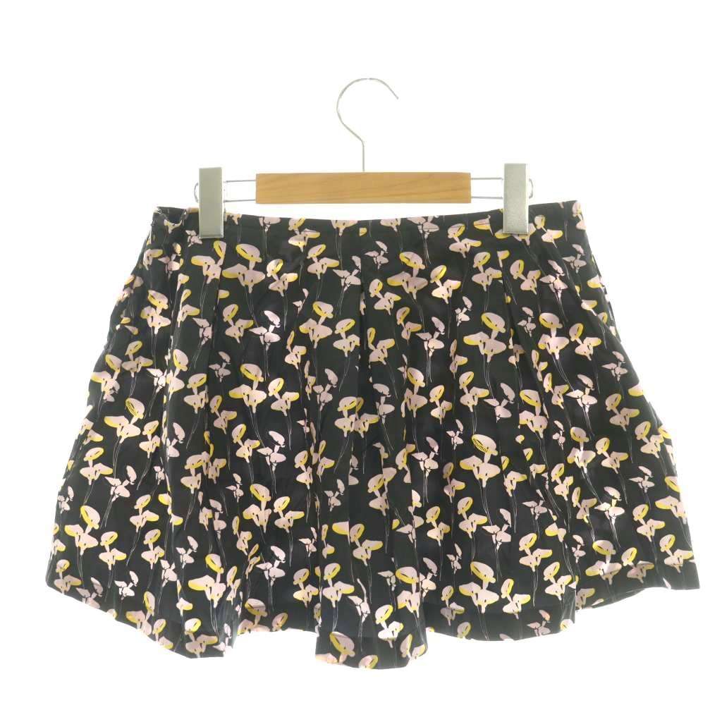 ミュウミュウ miumiu 総柄 ミニスカート フレアスカート 40 ブラック