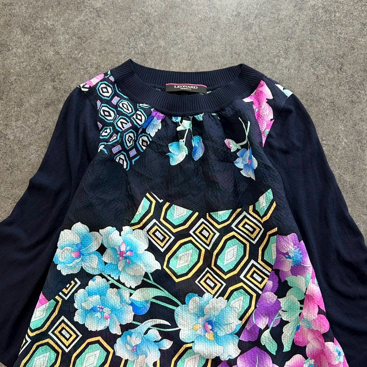 日本製 LEONARD FASHION レオナール 七分袖 チュニック カットソー 花
