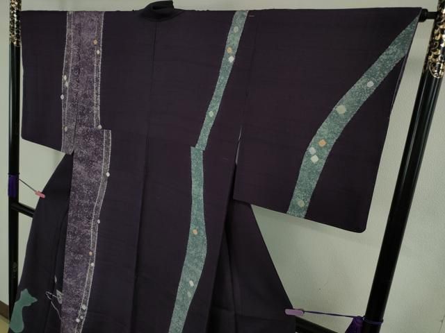 平和屋着物●極上　訪問着　紬地　絞り　猫　ネコ　毛糸　葡萄色地　逸品　DZAB4652kh6 平和屋着物○極上 訪問着 紬地 絞り 猫 ネコ 毛糸 葡萄色地 逸品