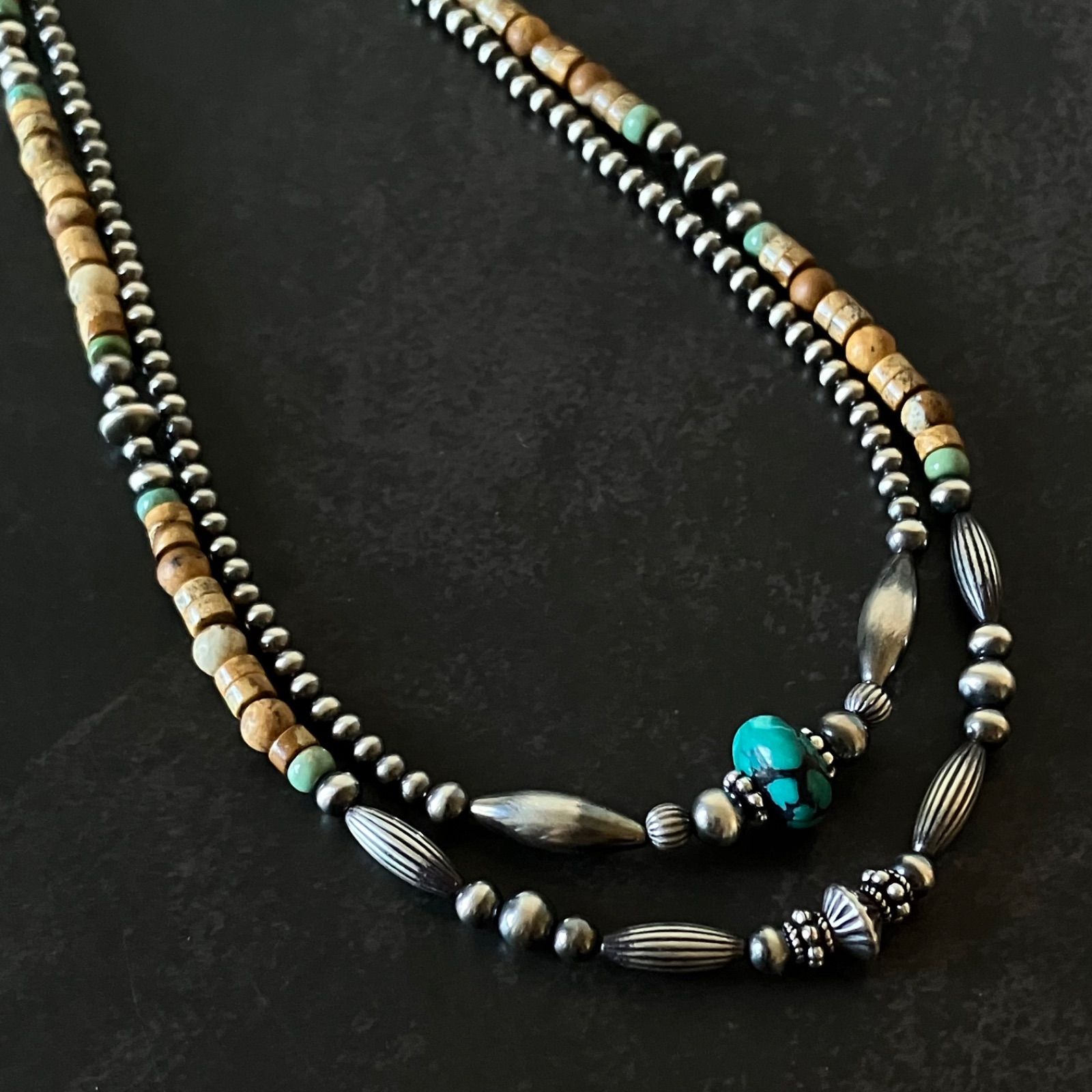 silver925ナバホパール×ジャスパー×ターコイズのネックレス48cm r