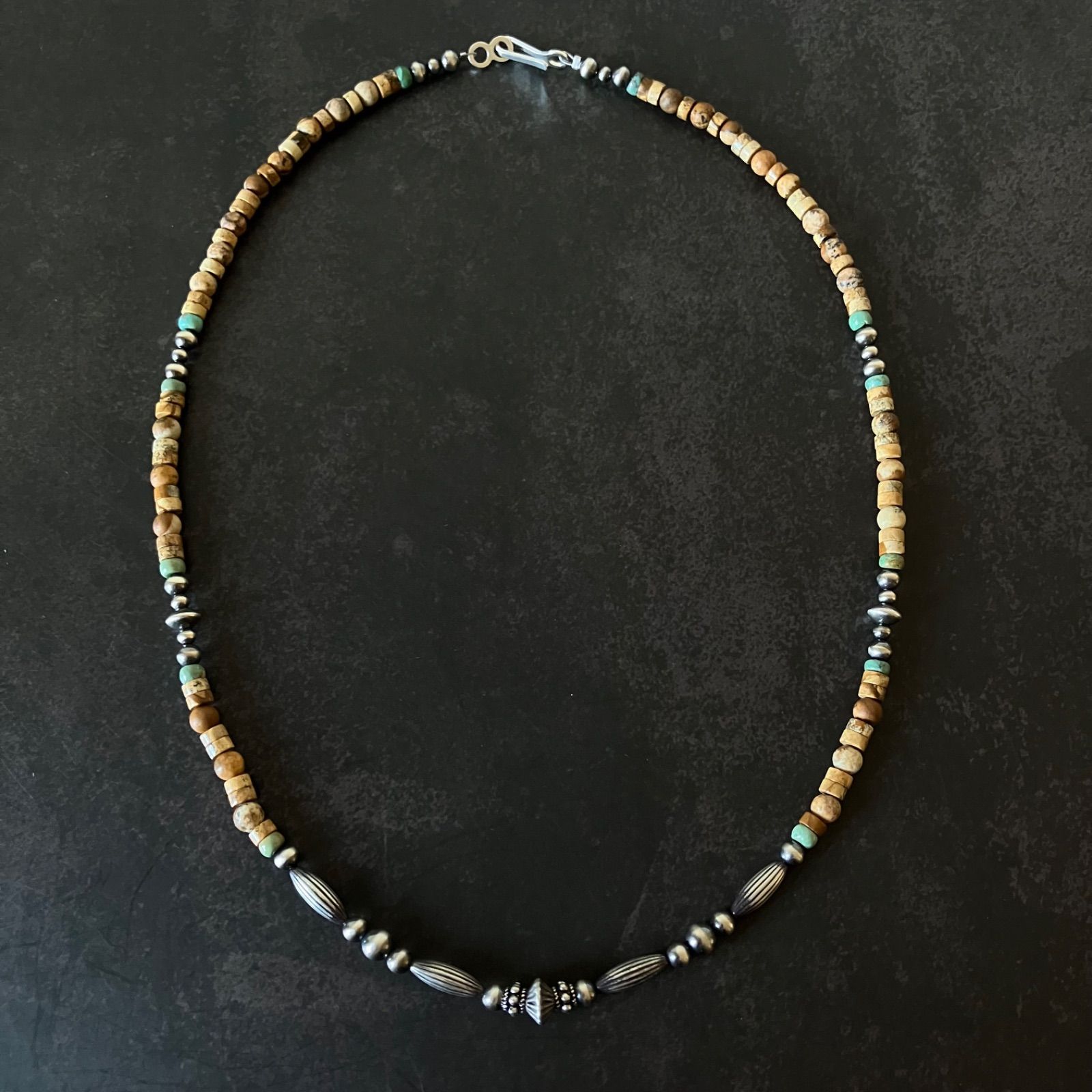 silver925ナバホパール×ジャスパー×ターコイズのネックレス48cm r