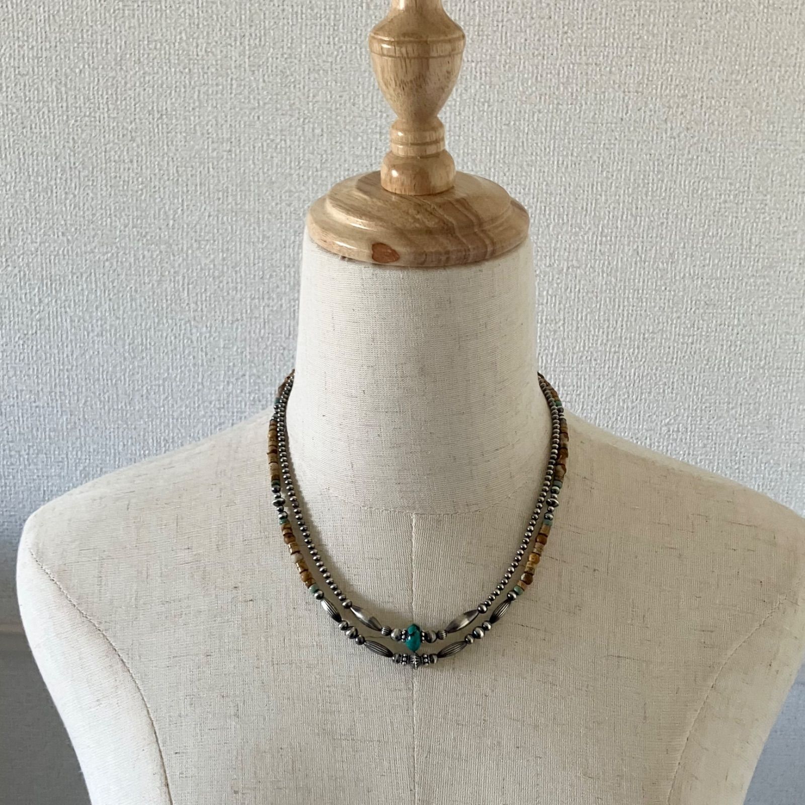 silver925ナバホパール×ジャスパー×ターコイズのネックレス48cm r