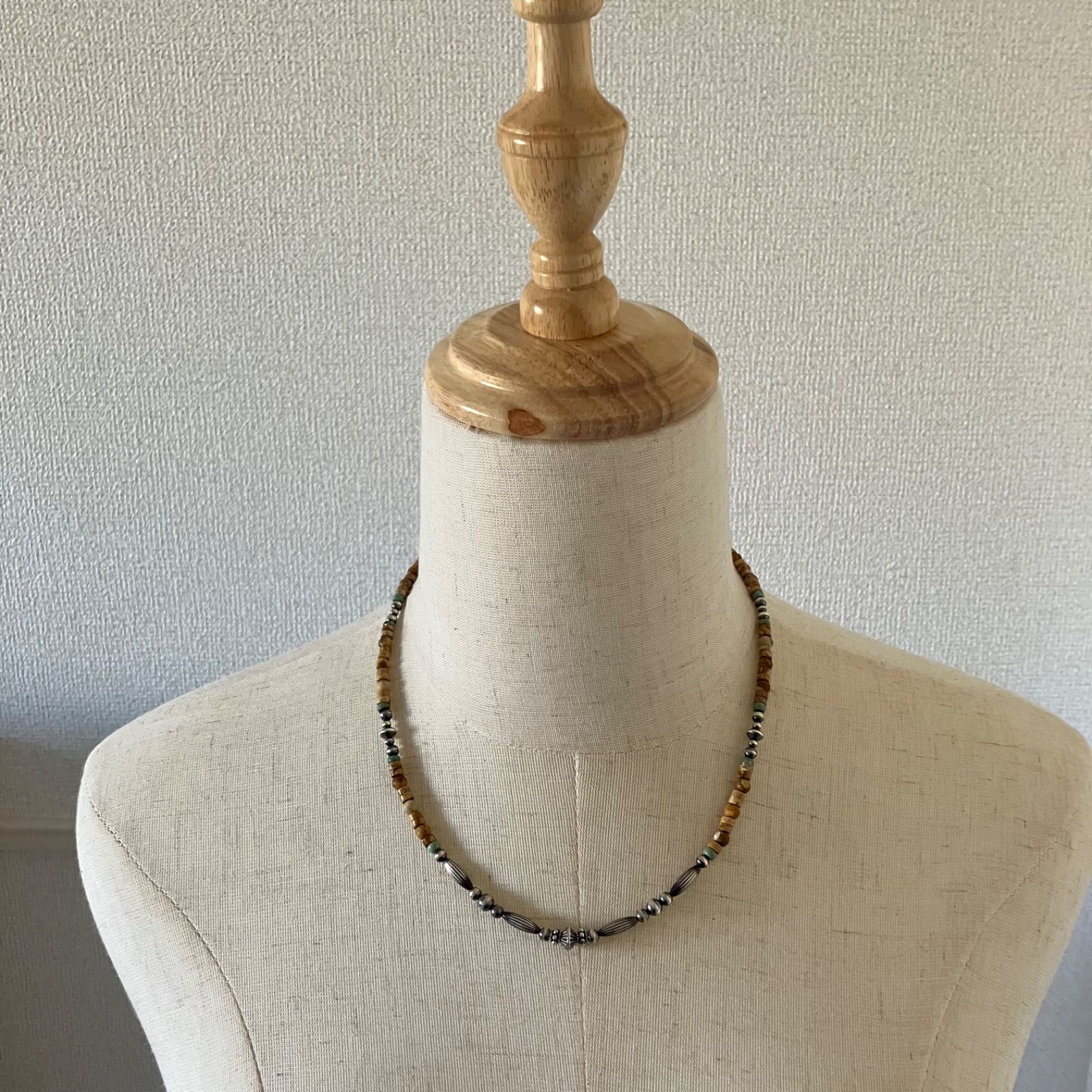 silver925ナバホパール×ジャスパー×ターコイズのネックレス48cm r
