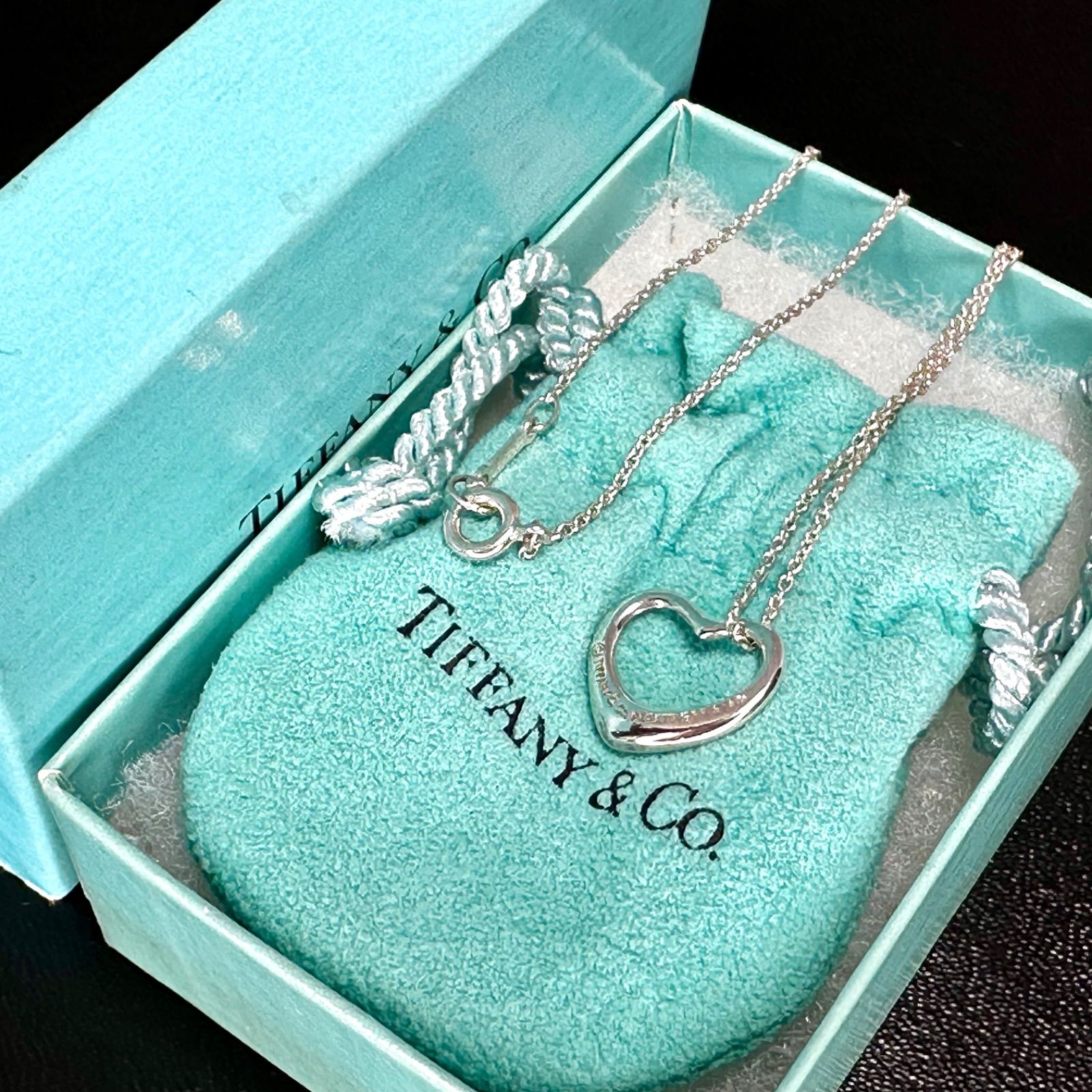 ティファニー オープンハート ネックレス シルバー 箱付 正規品 Elsa