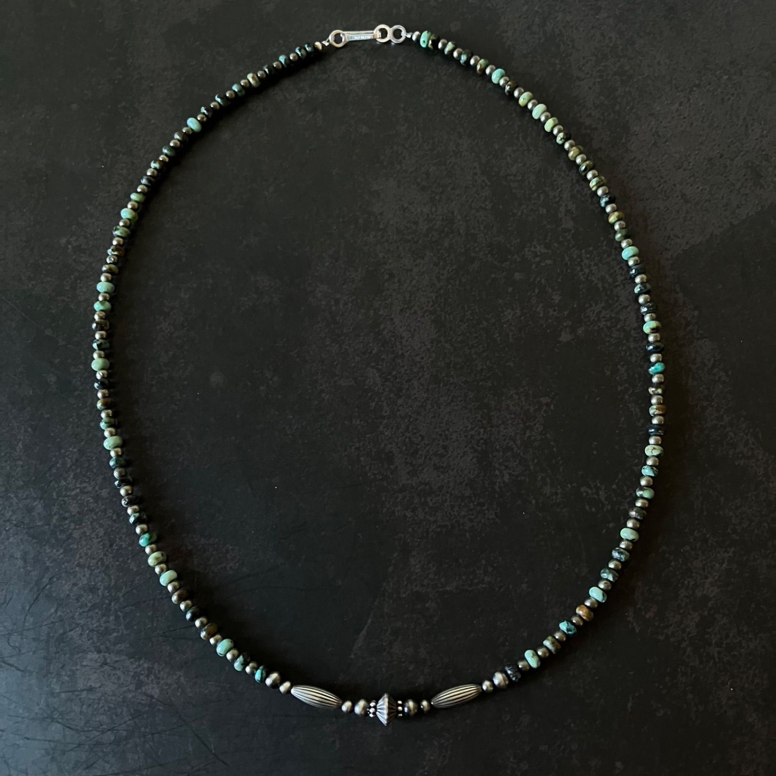silver925ナバホパール×アフリカンターコイズ×パイライトのネックレス