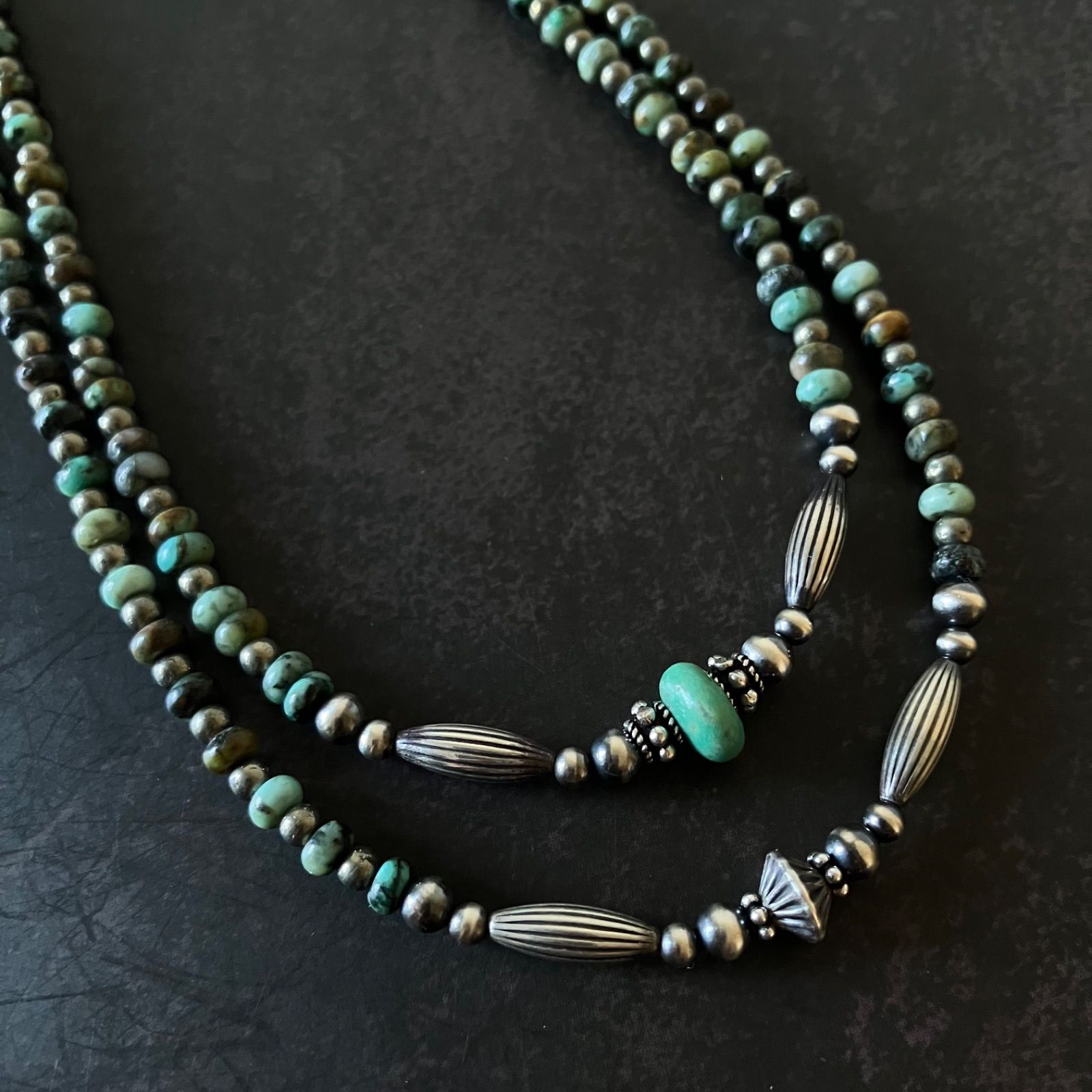 silver925ナバホパール×アフリカンターコイズ×パイライトのネックレス