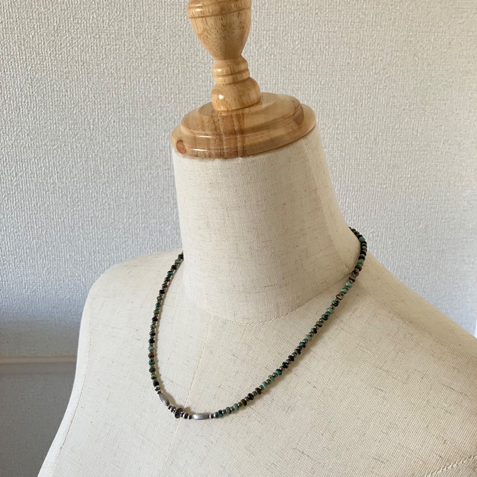 silver925ナバホパール×アフリカンターコイズ×パイライトのネックレス