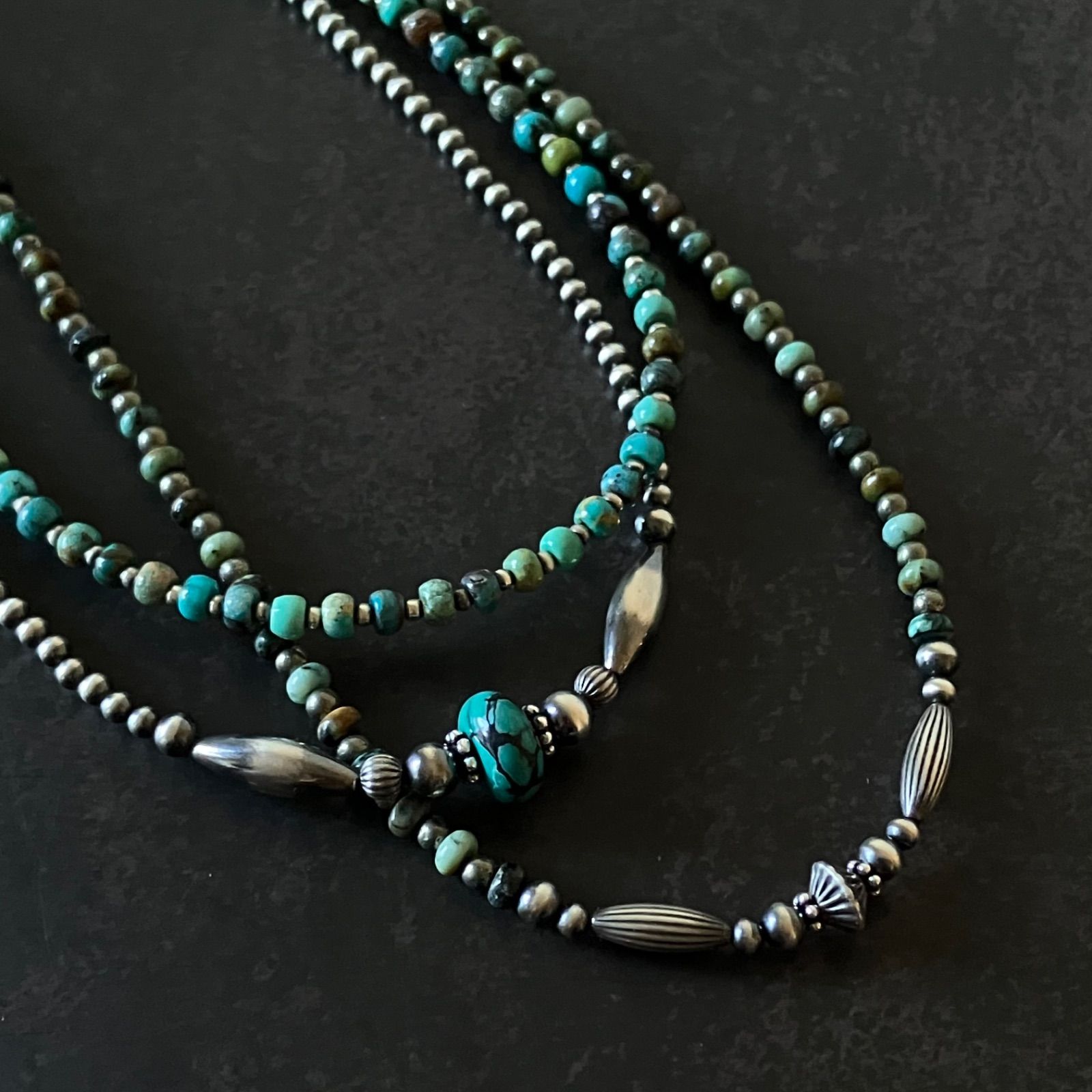 silver925ナバホパール×アフリカンターコイズ×パイライトのネックレス