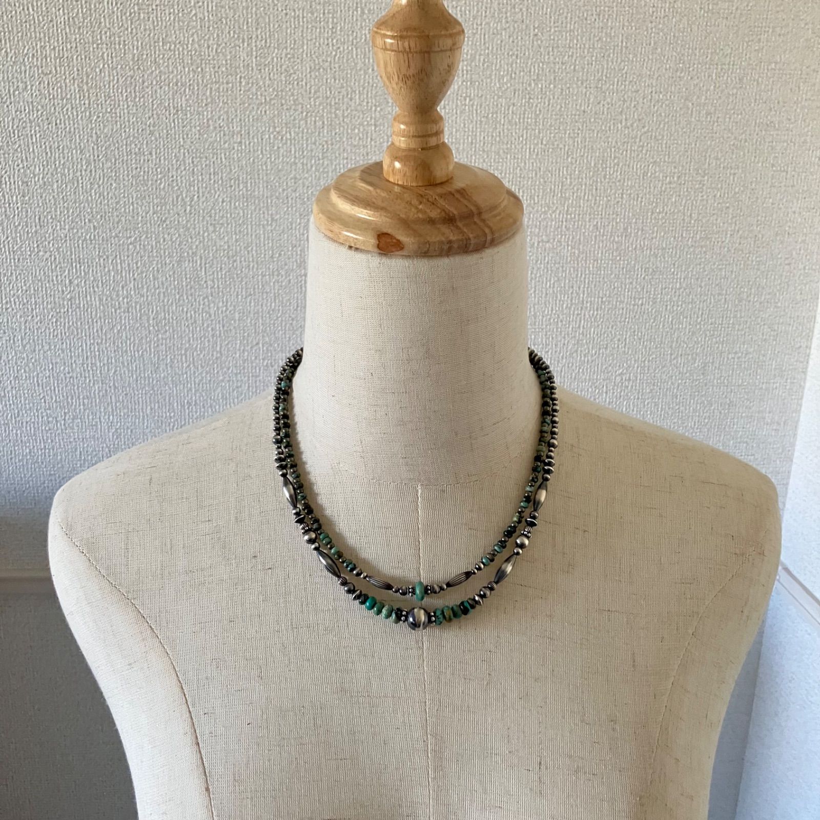 silver925ナバホパール×アフリカンターコイズ×パイライトのネックレス
