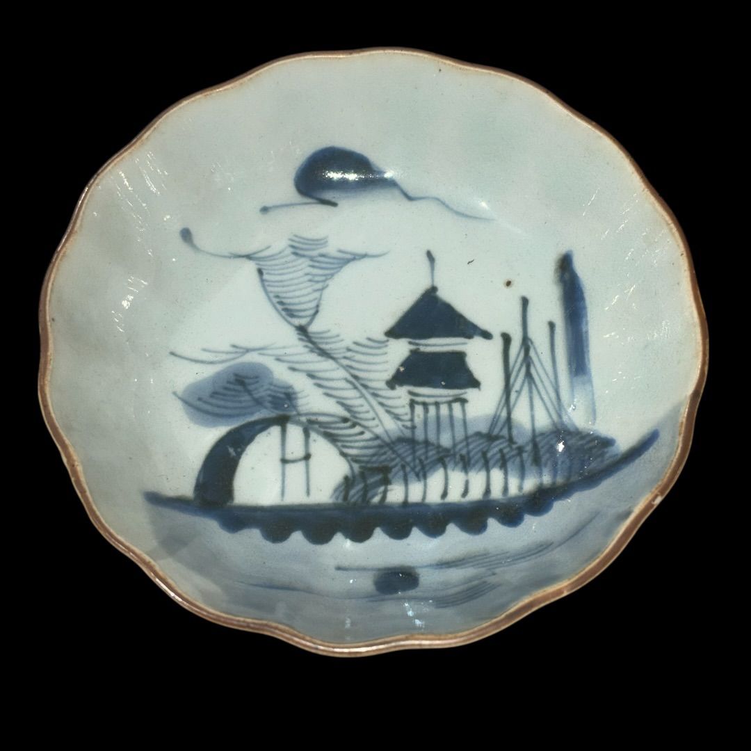 古伊万里 山水呉須絵鉢 3枚 なます皿 染付け 手描き 時代物