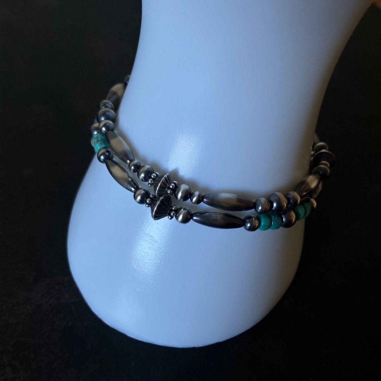 silver925ナバホパール×天然ターコイズのブレスレット19cmメンズ rj