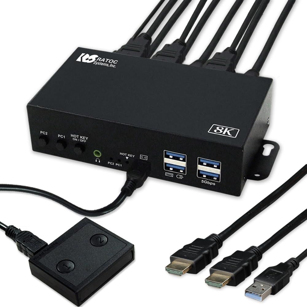 未使用品！ ラトックシステム 4K60Hz デュアルモニター対応 KVM切替器 ラトックシステム 8K60Hz 4K120Hz デュアル ディスプレイ HDMI