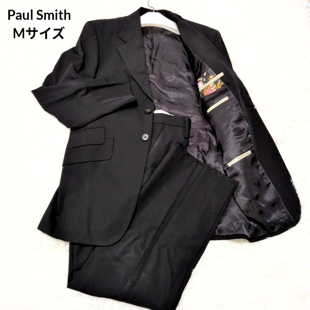 ポールスミス メンズビジネススーツ 黒×無地 背有り ボダニカル チェンジポケット Mサイズ
