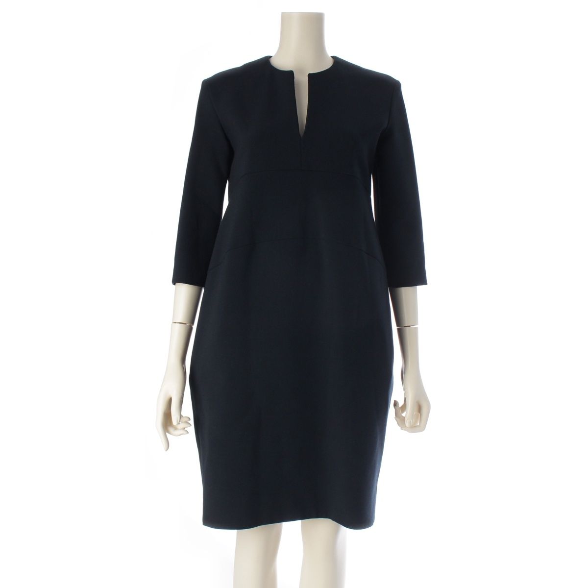 ヨーコチャン 18年 キーネック バックジップ 七分袖 ワンピース ドレス