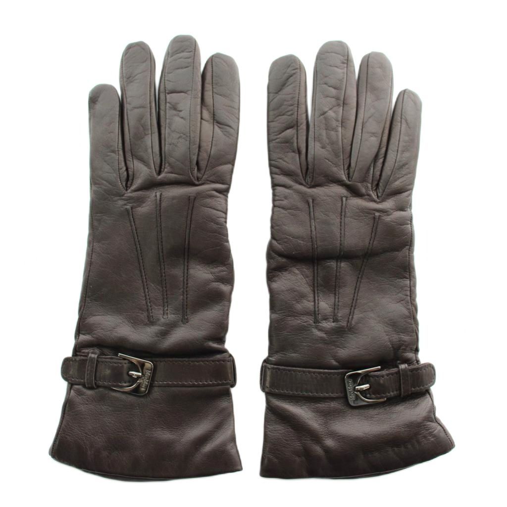 マックスマーラ MAX MARA 手袋 グローブ 5本指 レザー ロゴ 茶色