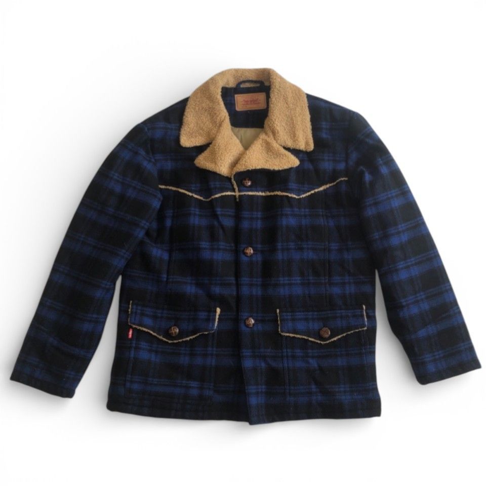 美品 LEVIS リーバイス 70534 ランチコート チェック ブルー ネイビー 