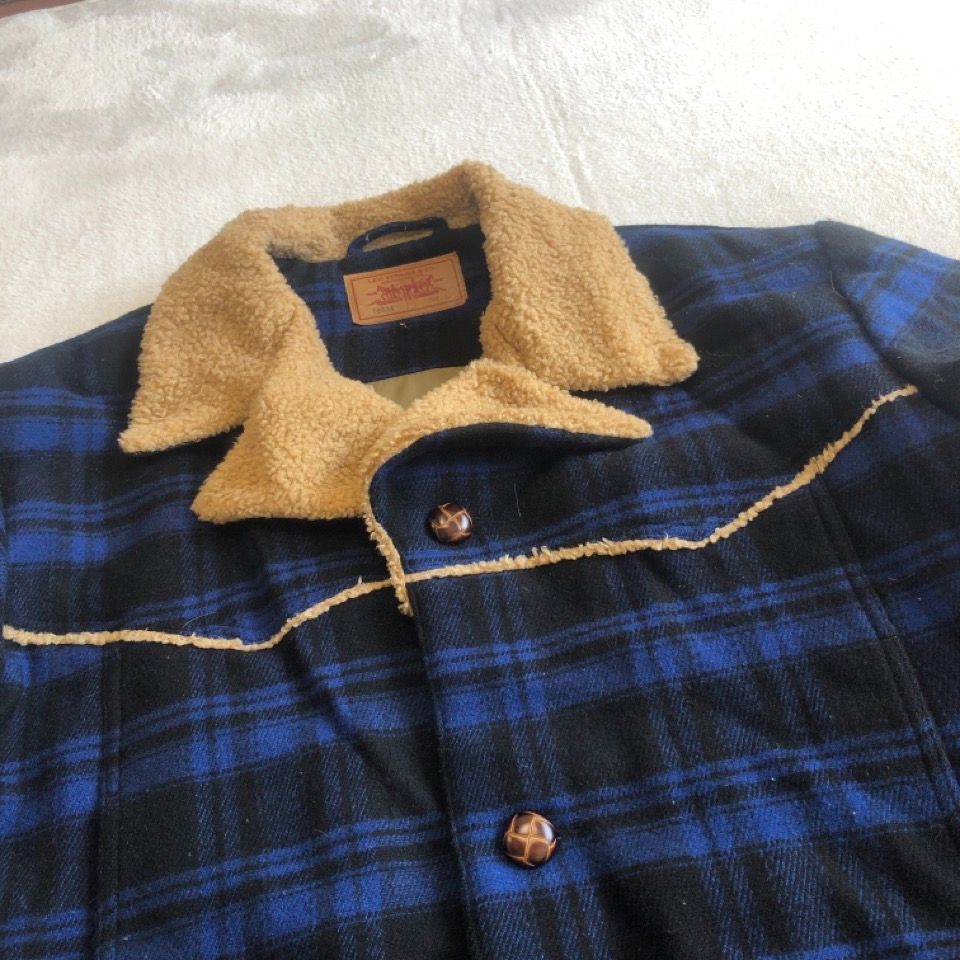 美品 LEVIS リーバイス 70534 ランチコート チェック ブルー ネイビー 