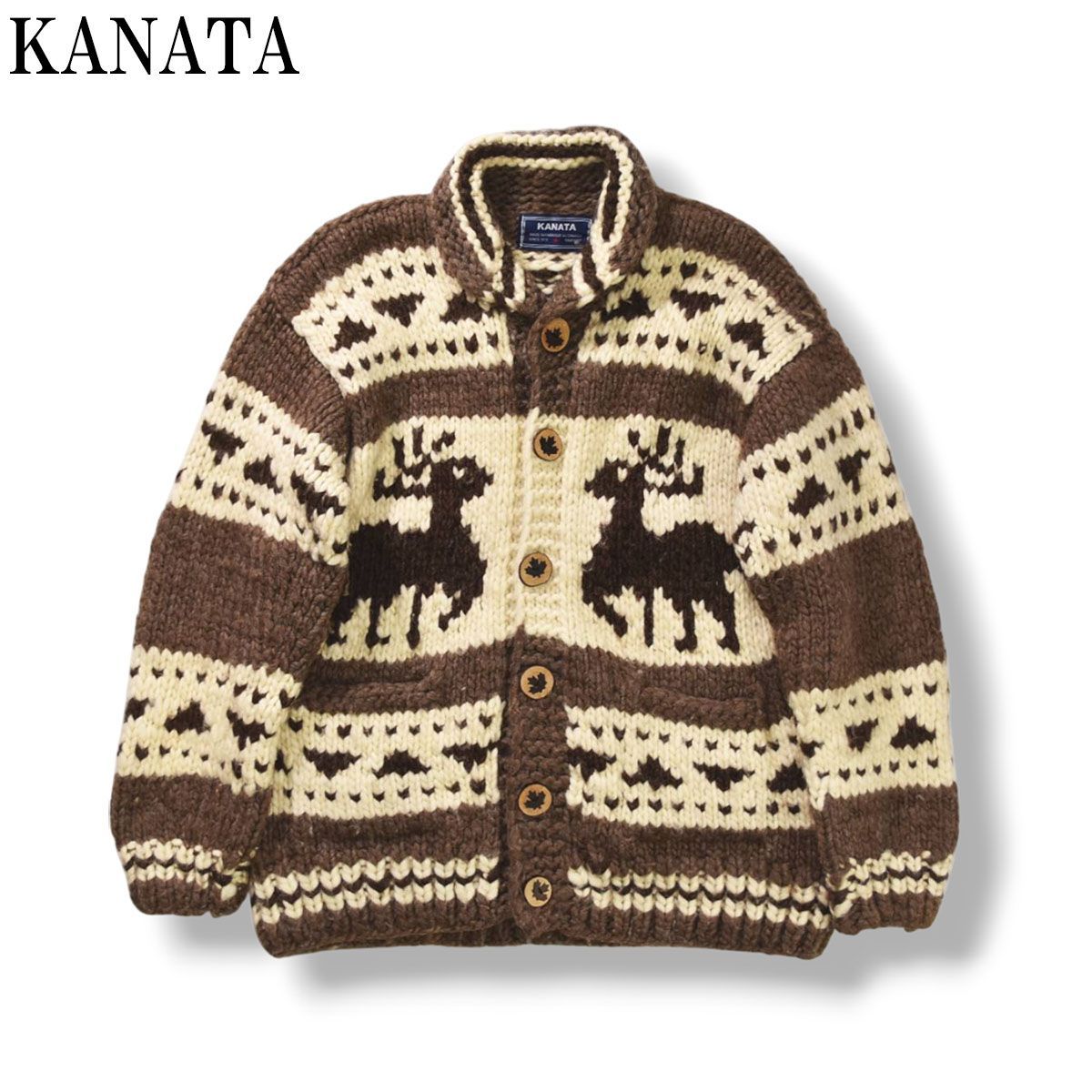 本格】 カナダ製 カナタ KANATA DEER 鹿柄 ショールカラー カウチン 